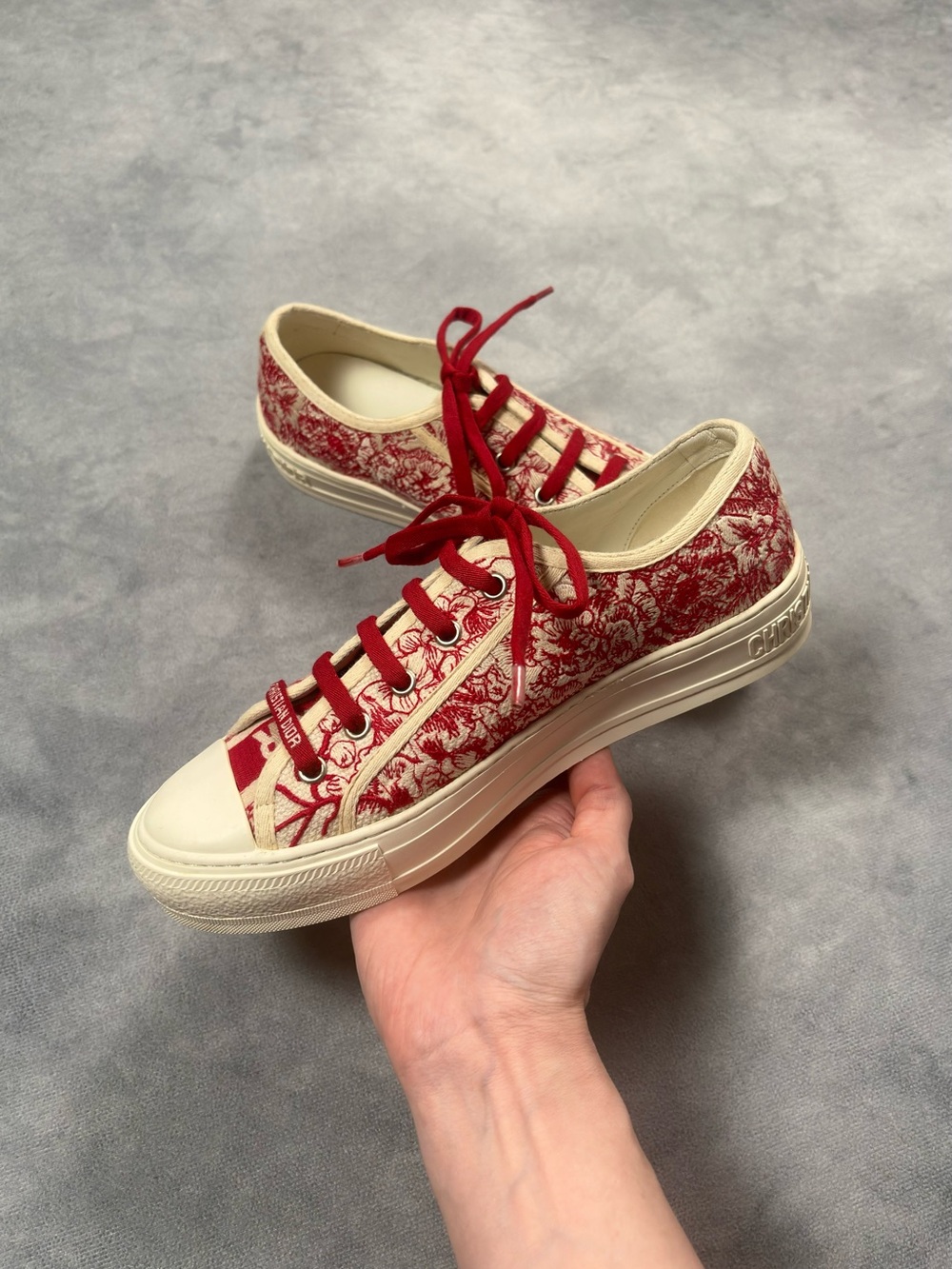 CHRISTIAN DIOR Floral White Red Luxury Casual Y2K Sneakers RRP900$+